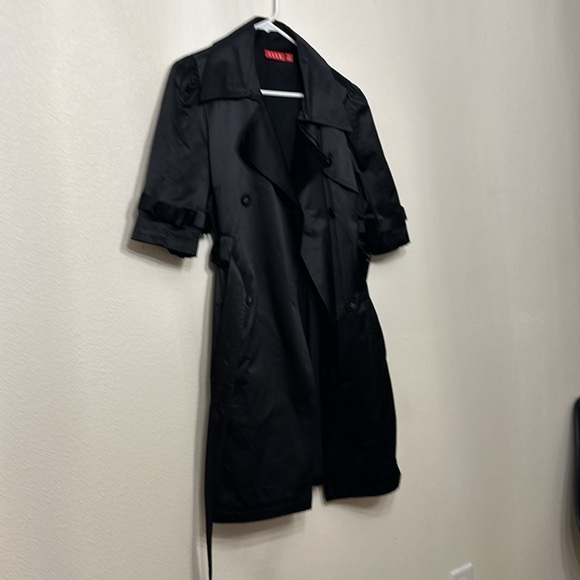 ELLE Trench-Coat Black Dress Coat Collar Pleats - Picture 8 of 8